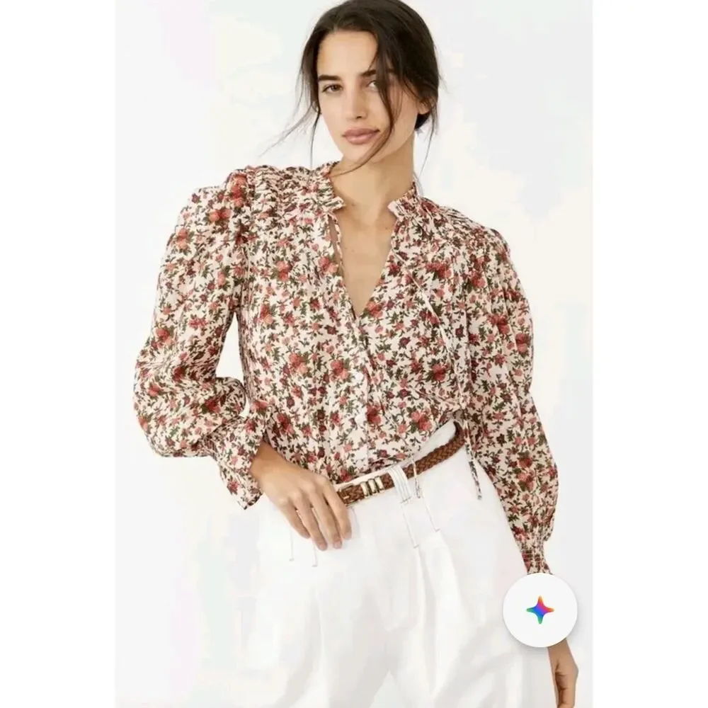 Free People Womens Meant To Be Vintage Boho Floral Blouse Top Small